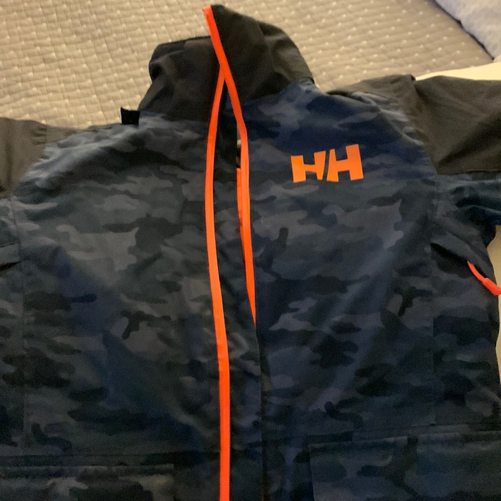 Boys Helly Hanson snowboard jacket blue Camo size 8